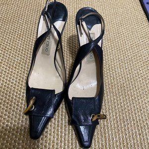 Jimmy Choo Black Leather Slingback Heels Sz 42